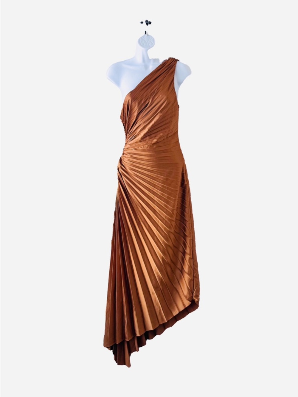 Dress Forum Copper One-Shoulder Pleated Gown